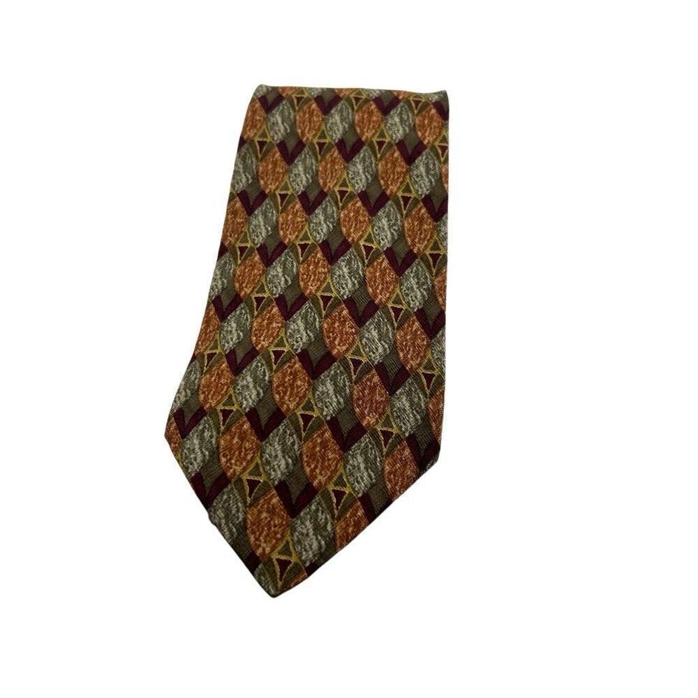 Ermenegildo Zegna 100% Silk Tie Orange Green Burgandy Design